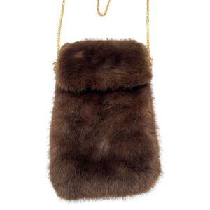 Petite pochette pour téléphone en fausse fourrure à bandoulière chaîne