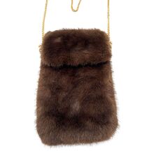 Petite pochette pour téléphone en fausse fourrure à bandoulière chaîne