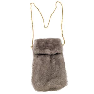 Petite pochette pour téléphone en fausse fourrure à bandoulière chaîne