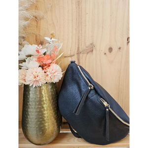 Sac banane uni en simili cuir à double fermeture glissière