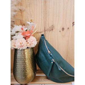 Sac banane uni en simili cuir à double fermeture glissière