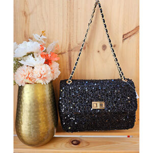 Sac bandoulière à sequins brillants avec chaîne et fermoir doré