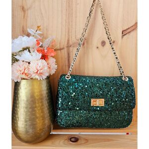 Sac bandoulière à sequins brillants avec chaîne et fermoir doré