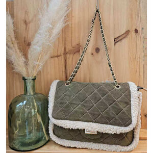 Sac bandoulière matelassé en suédine uni avec bordure moumoutée