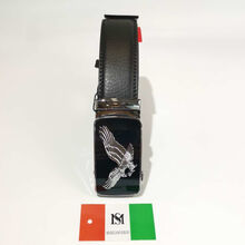 Ceinture automatique en cuir de vachette à boucle aigle argenté