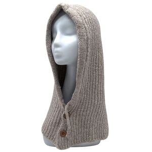 Bonnet cagoule tricotées avec un cordon de serrage et deux boutons sur le devant