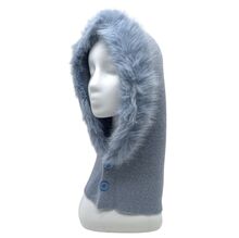 Bonnet cagoule ornée d'une fausse fourrure douce avec deux  gros boutons ronds