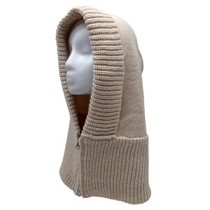 Bonnet cagoule en maille côtelée épaisse avec une fermeture éclair métallique