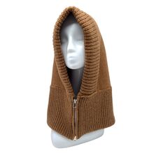 Bonnet cagoule en maille côtelée épaisse avec une fermeture éclair métallique