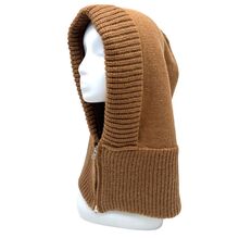 Bonnet cagoule en maille côtelée épaisse avec une fermeture éclair métallique