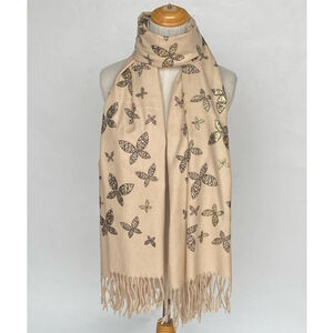 Écharpe élégante à motifs papillon dorés, douceur et raffinement