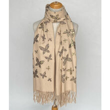 Écharpe élégante à motifs papillon dorés, douceur et raffinement