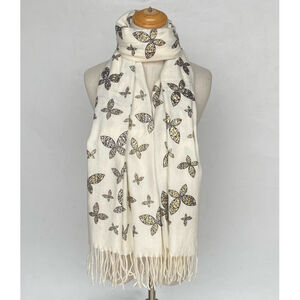 Écharpe élégante à motifs papillon dorés, douceur et raffinement