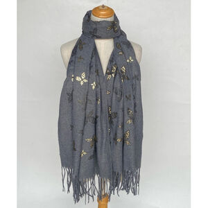 Écharpe élégante à motifs papillon dorés, douceur et raffinement