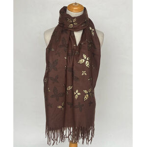 Écharpe élégante à motifs papillon dorés, douceur et raffinement