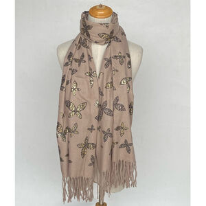 Écharpe élégante à motifs papillon dorés, douceur et raffinement