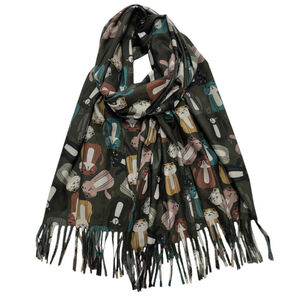 Écharpe chaude à imprimé chat ornée de franges fines - 3 pièces