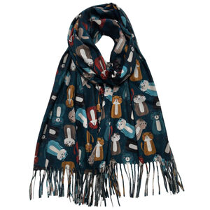 Écharpe chaude à imprimé chat ornée de franges fines - 3 pièces