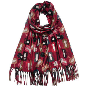 Écharpe chaude à imprimé chat ornée de franges fines - 3 pièces