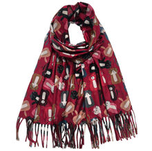 Écharpe chaude à imprimé chat ornée de franges fines - 3 pièces