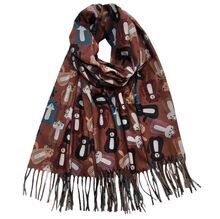 Écharpe chaude à imprimé chat ornée de franges fines - 3 pièces