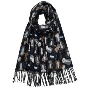 Écharpe chaude à imprimé chat ornée de franges fines - 3 pièces