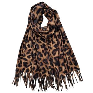 Foulard doux et chaud avec imprimé léopard à franges - 3 pièces