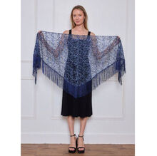 Grand foulard triangle bicolore motif en dentelle à longues franges - 3 pièces