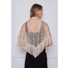 Grand foulard triangle bicolore motif en dentelle à longues franges - 3 pièces