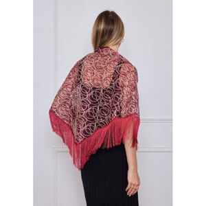 Grand foulard triangle bicolore motif en dentelle à longues franges - 3 pièces