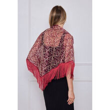 Grand foulard triangle bicolore motif en dentelle à longues franges - 3 pièces