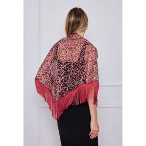 Grand foulard triangle bicolore motif en dentelle à longues franges - 12 pièces