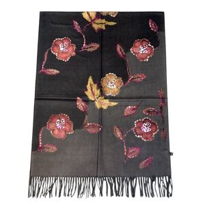 Écharpe réversible sublimée par des fleurs finitions à franges