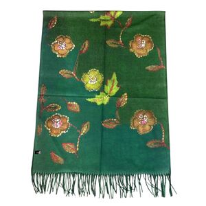 Écharpe réversible sublimée par des fleurs finitions à franges