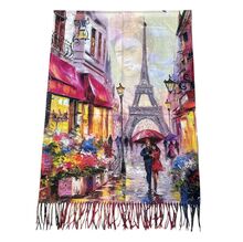 Écharpe réversible à l’effigie de Frida Kahlo bordée de franges