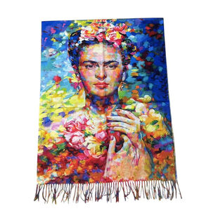 Écharpe réversible à l’effigie de Frida Kahlo bordée de franges