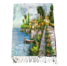 Écharpe réversible à l’effigie de Frida Kahlo bordée de franges