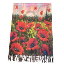 Écharpe réversible à l’effigie de Frida Kahlo bordée de franges