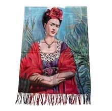 Écharpe réversible à l’effigie de Frida Kahlo bordée de franges