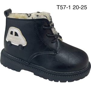 Bottine fourrée à laçage et zip avec patch voiture taille 20-25