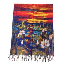 Écharpe double face à motif fleurs de lotus & arbre avec des branches tombantes