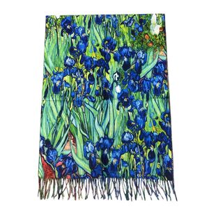 Écharpe réversible "Iris" de Van Gogh et champ de fleurs reflété par un lac