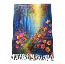 Écharpe motif recto-verso de champ de blé & un paysage forestier coloré