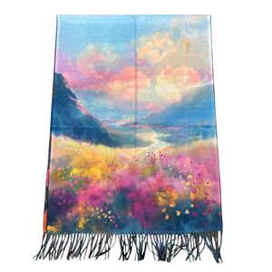 Écharpe réversible "Jardin de coquelicots" & "Paysage de montagne"