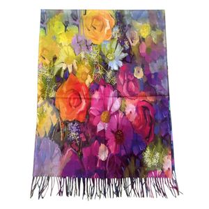 Écharpe réversible illustrée d’un bouquet floral et de nénuphars