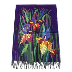Écharpe réversible florale "Grands iris stylisés" & "Fleurs de rhododendron"
