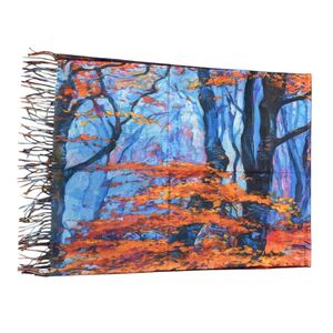 Écharpe double face à motif fleurs de lotus & arbre avec des branches tombantes