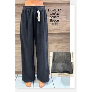 Pantalon large côtelé doublé polaire à taille élastique pour femme