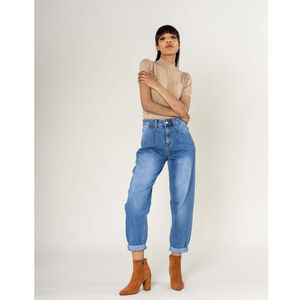 Jean baggy à jambes larges en denim coton délavé stretch