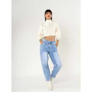 Jean baggy à jambes larges en denim coton délavé stretch